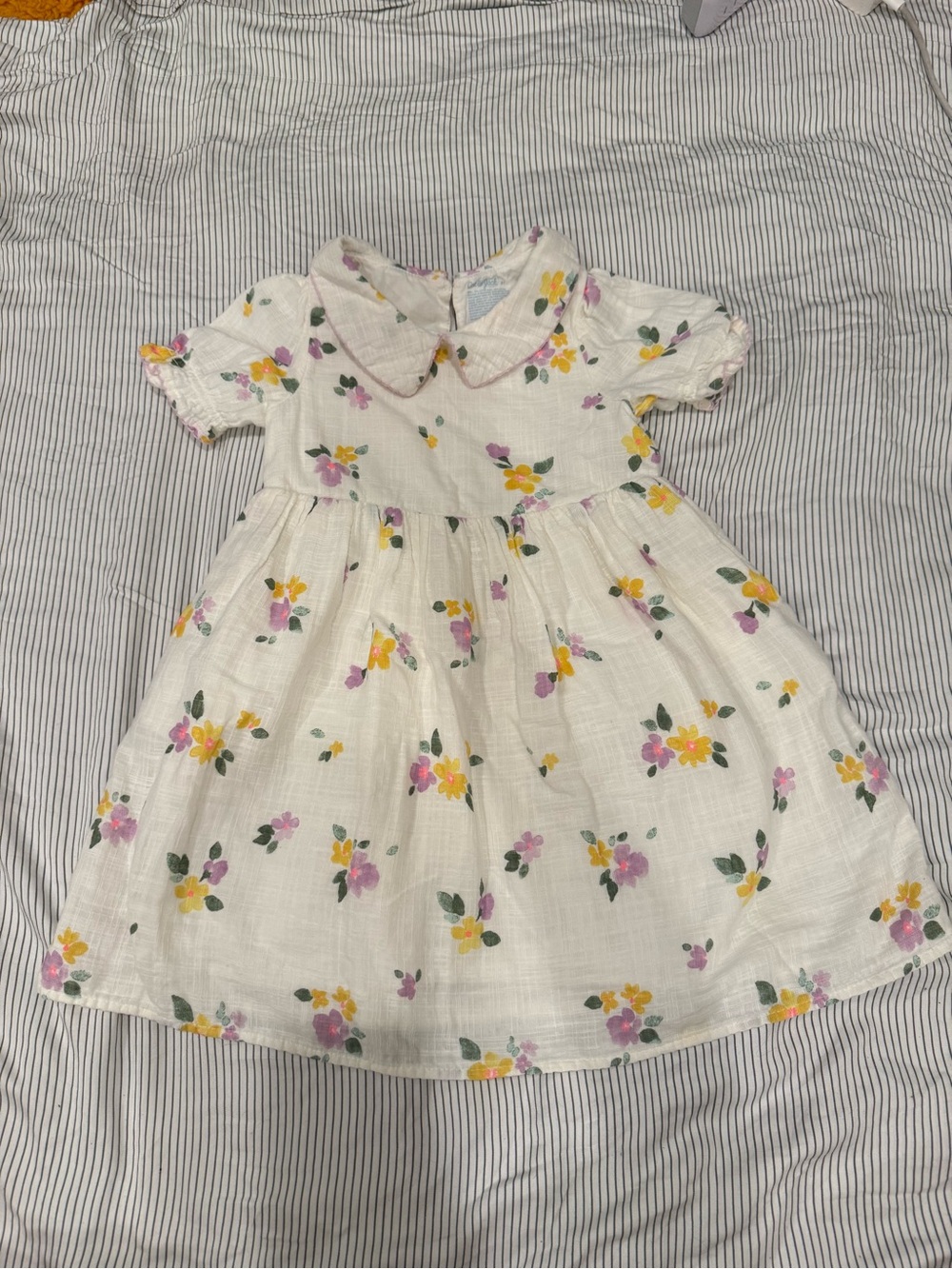 Cat & Jack White Floral Peter Collar Dress with Yellow and Pink Blooms